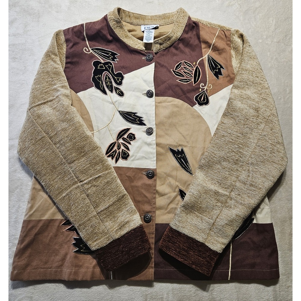 BFA Classics Boho Patchwork Jacket Women 16 Quilted Floral Artsy Earth Tones Y2k